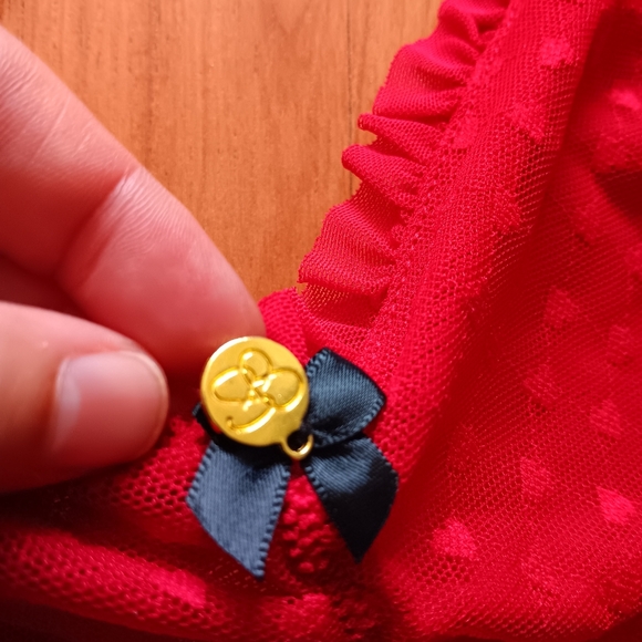 Jessica Simpson  Babydoll  Red Sheer Micro Heart Keyhole on The Back Y2K Goth - Picture 4 of 9